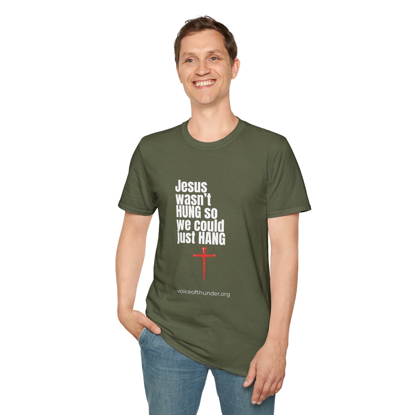 Jesus Wasn’t Hung So We Could Just Hang | Back-Print T-Shirt – LIVE WITH PURPOSE Edition