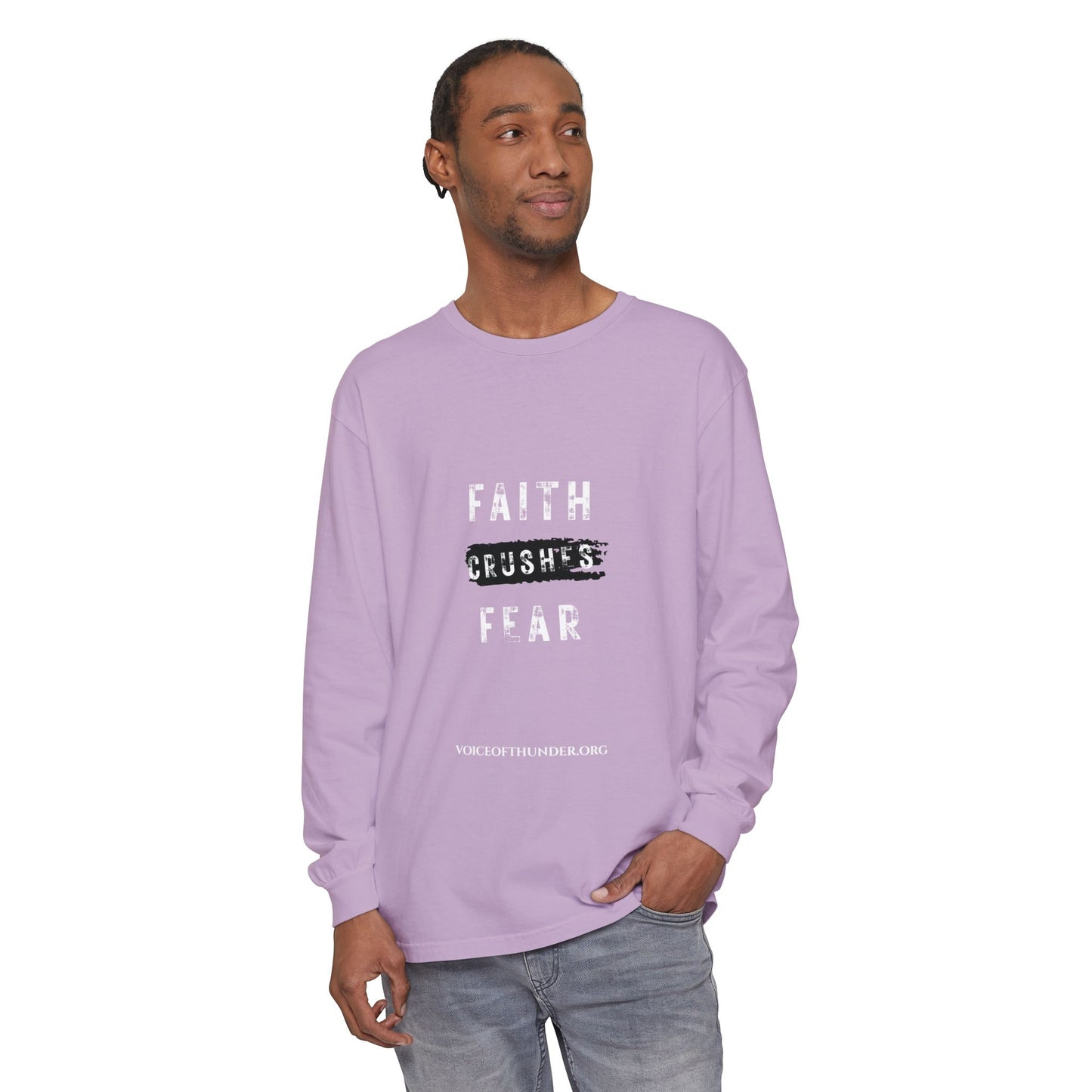 Faith Crushes Fear Long Sleeve Tee — Inspirational Christian Shirt