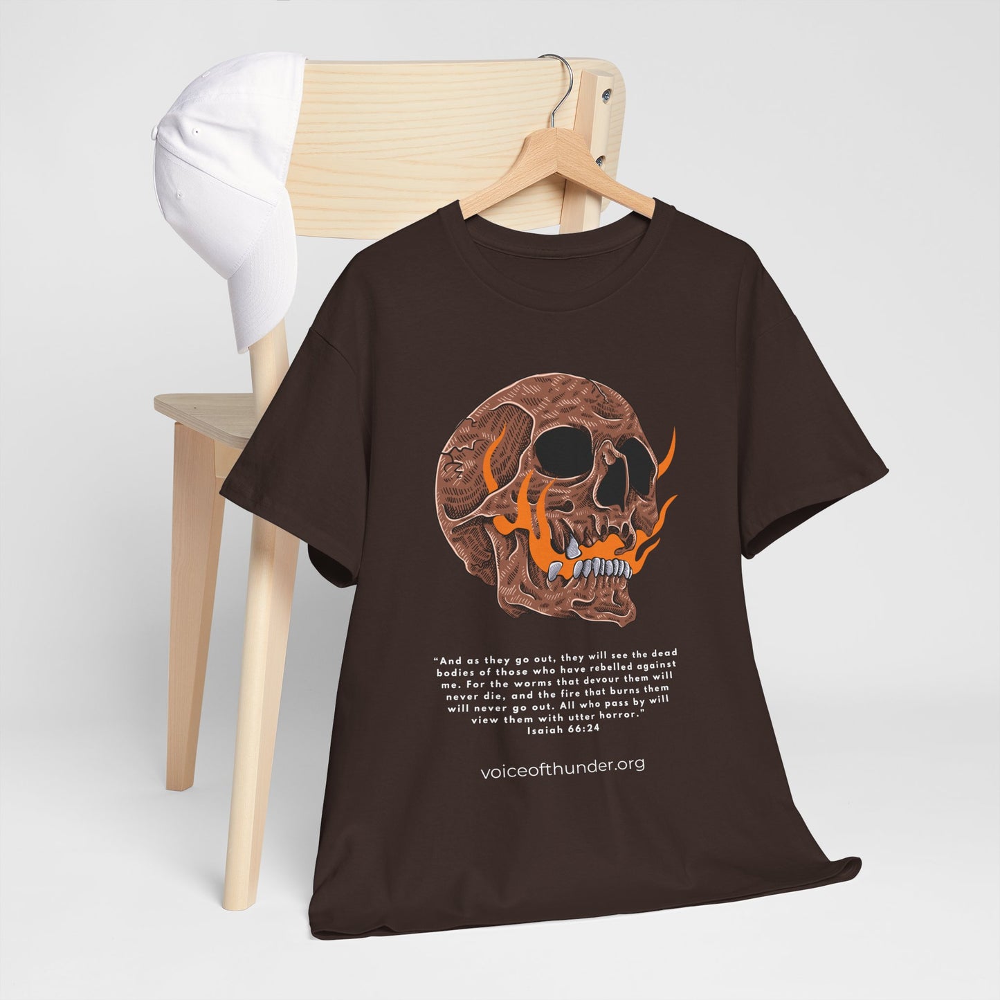Isaiah 66:24 Skull & Flame – Christian T-Shirt | Bold Scripture Design