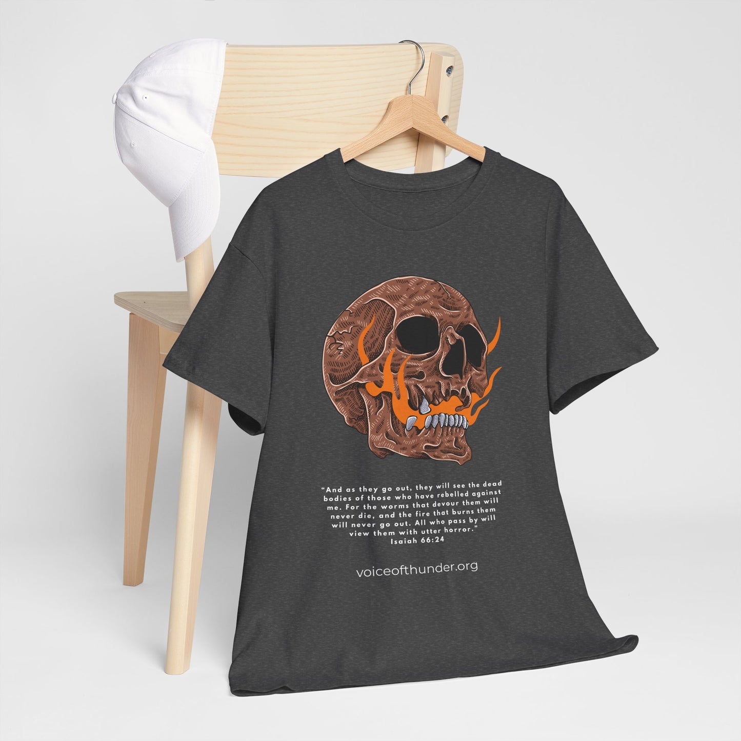 Isaiah 66:24 Skull & Flame – Christian T-Shirt | Bold Scripture Design