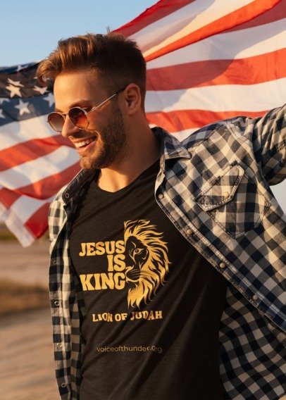 Jesus Is King – Lion of Judah Christian t-shirt with bold front-print design
