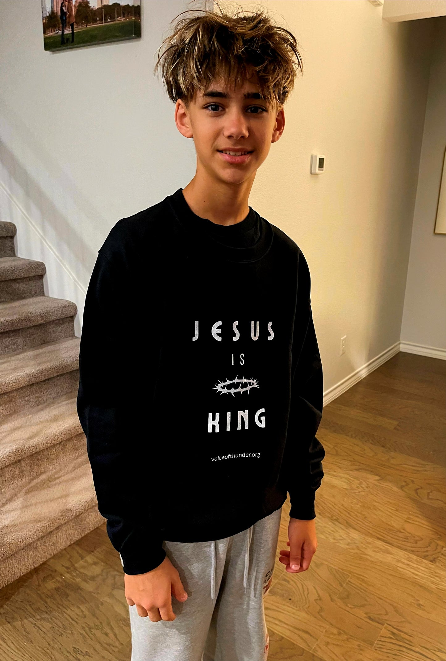 Jesus Is King Christian sweatshirt with bold front-print design
