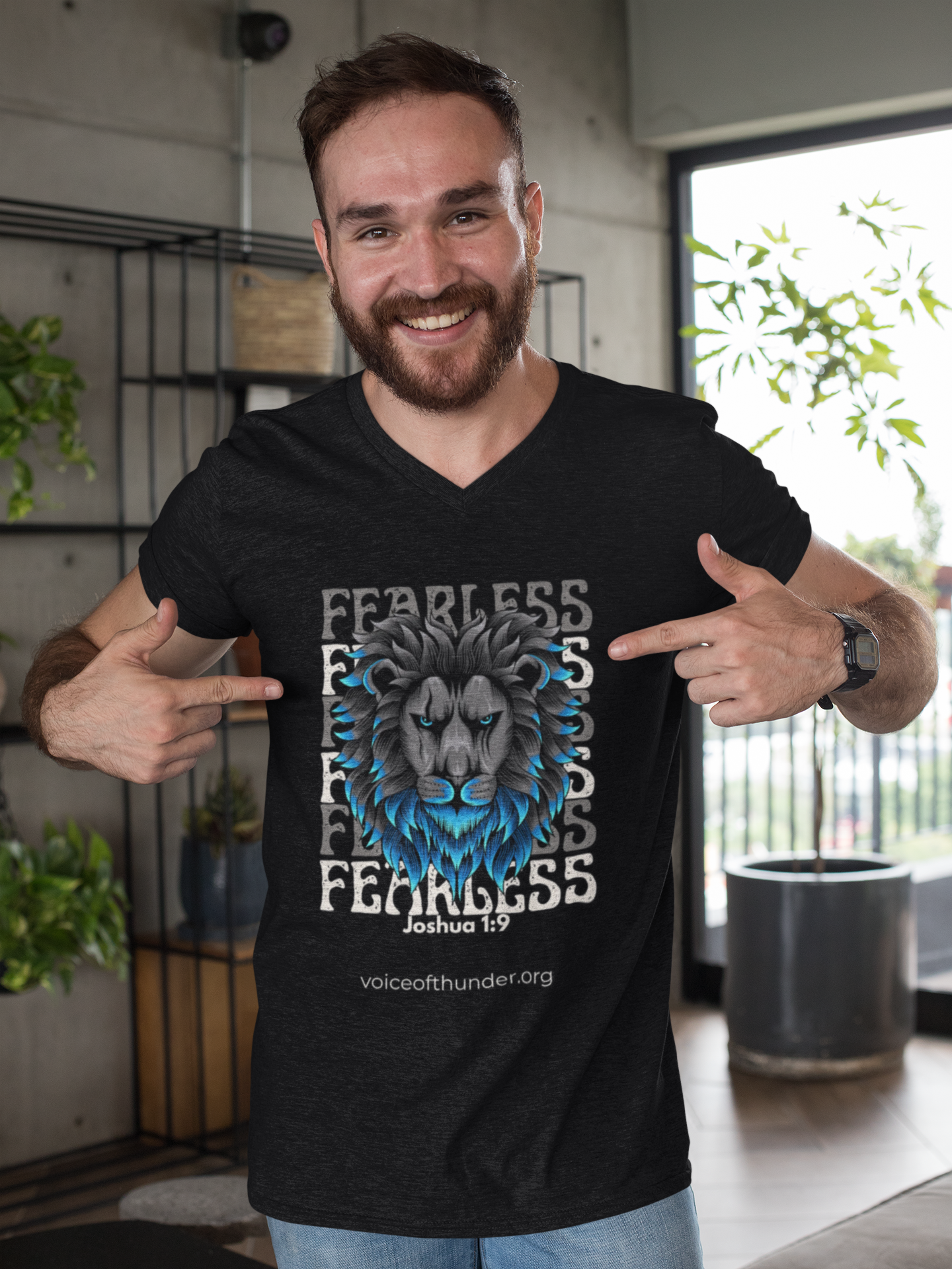 Fearless Joshua 1:9 Christian t-shirt with bold back-print design
