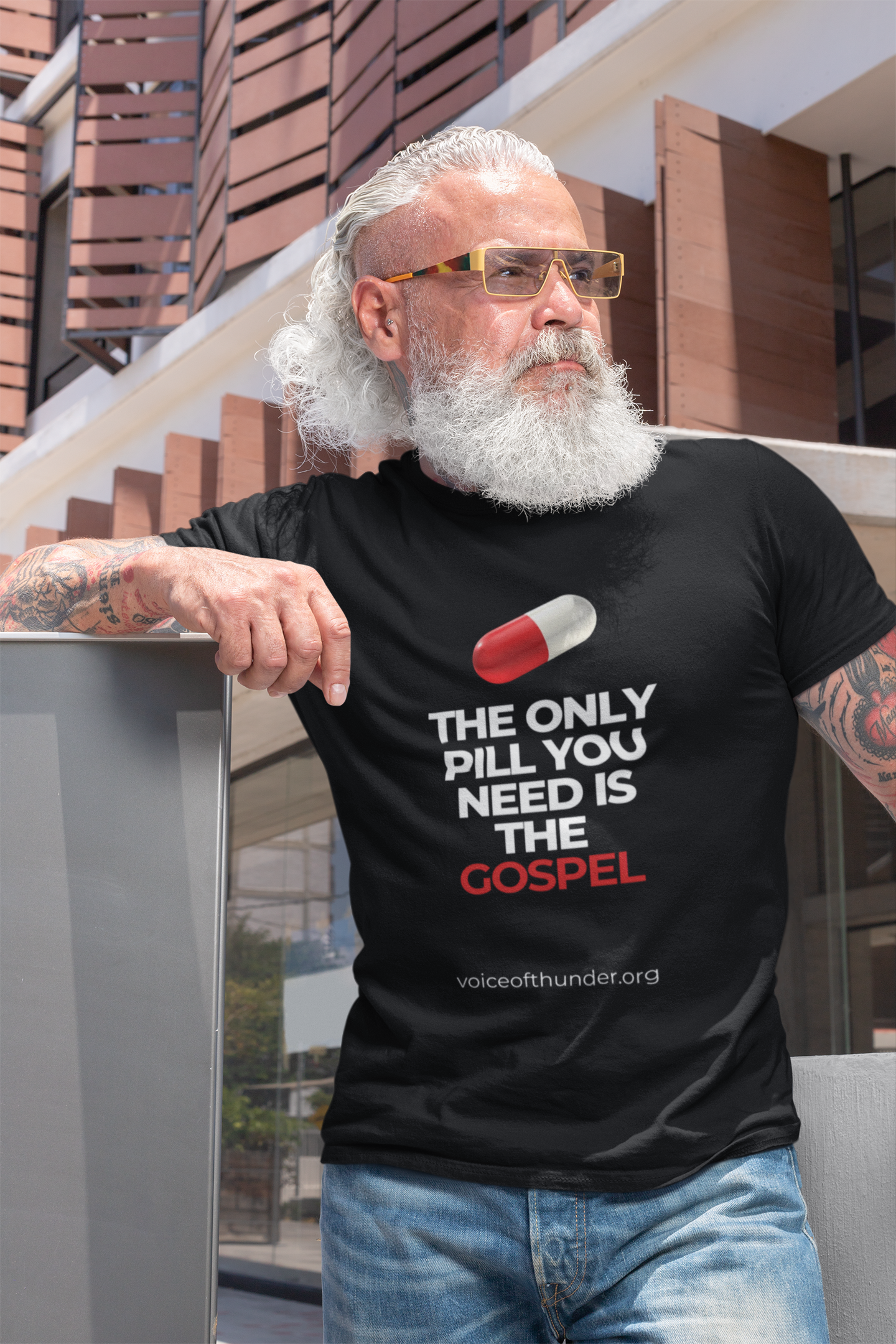 The Only Pill You Need Is the Gospel Christian t-shirt with bold back-print design
