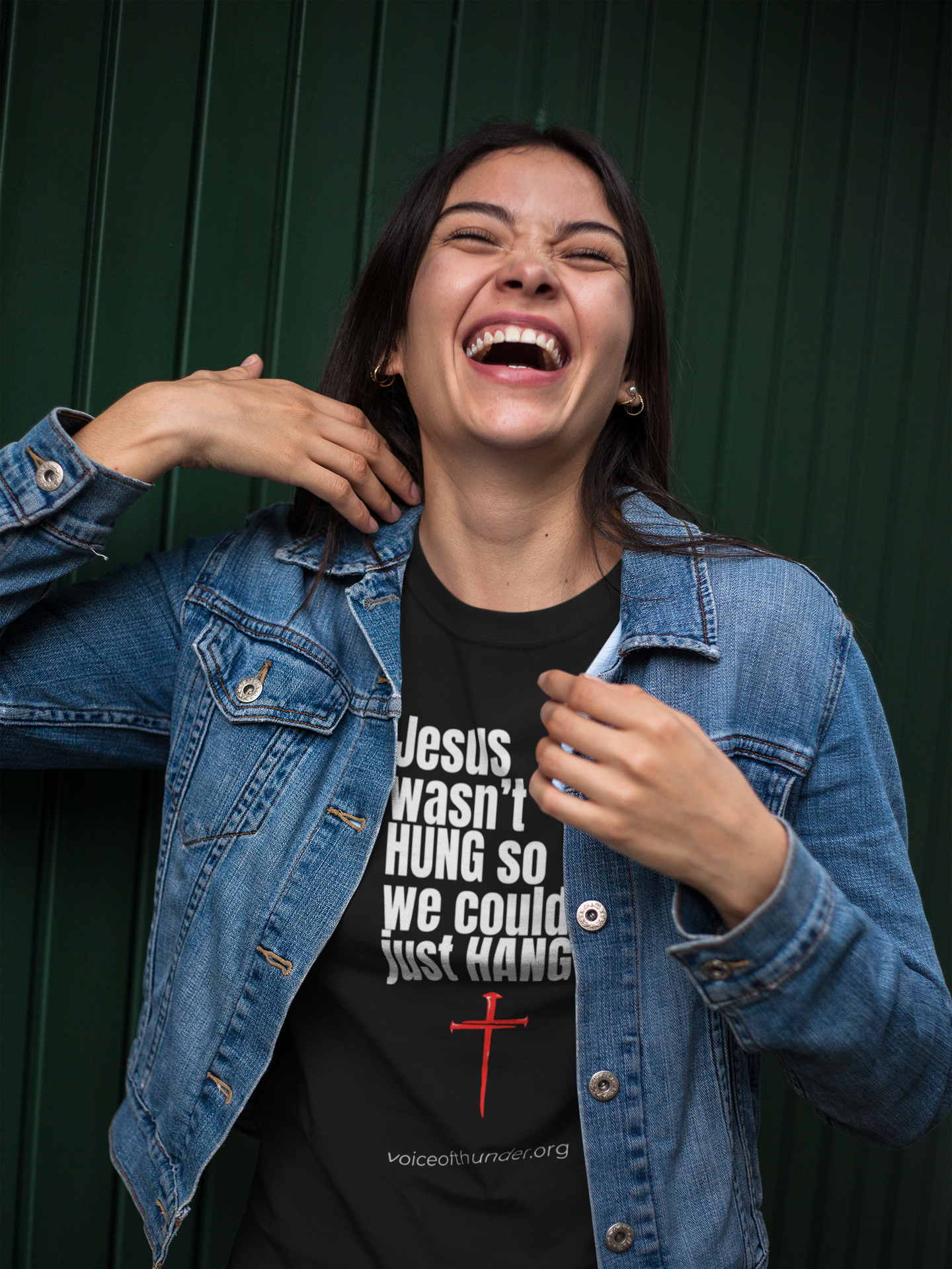Jesus Wasn’t Hung So We Could Just Hang Christian T-shirt with bold front-print design