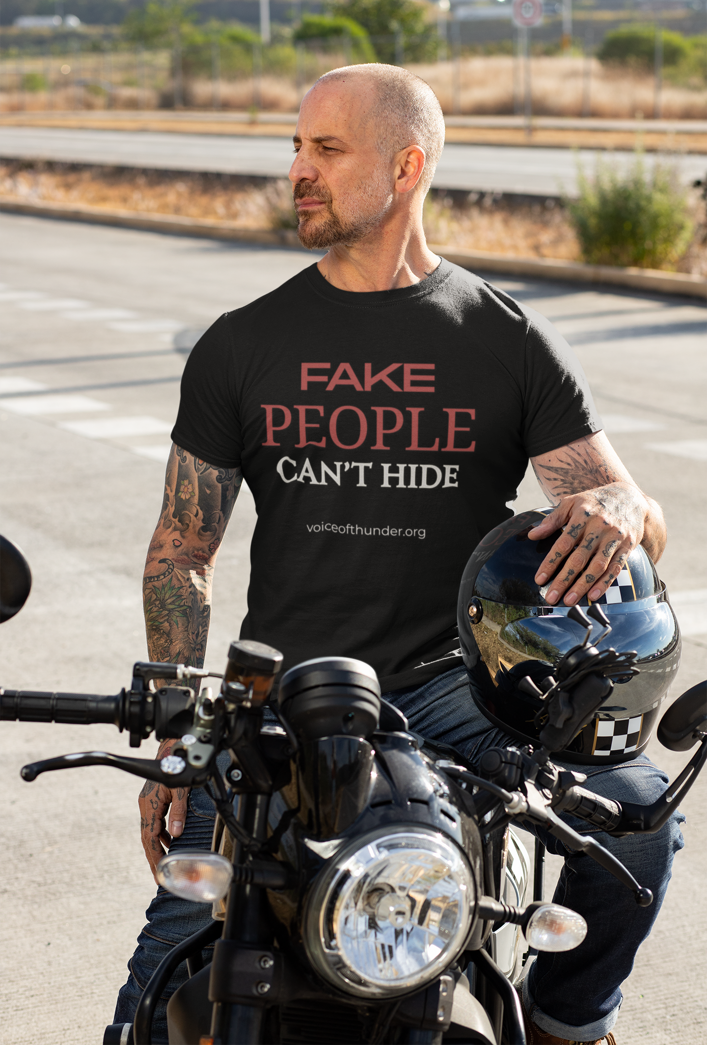 Fake People Can’t Hide Christian t-shirt with bold front-print text design