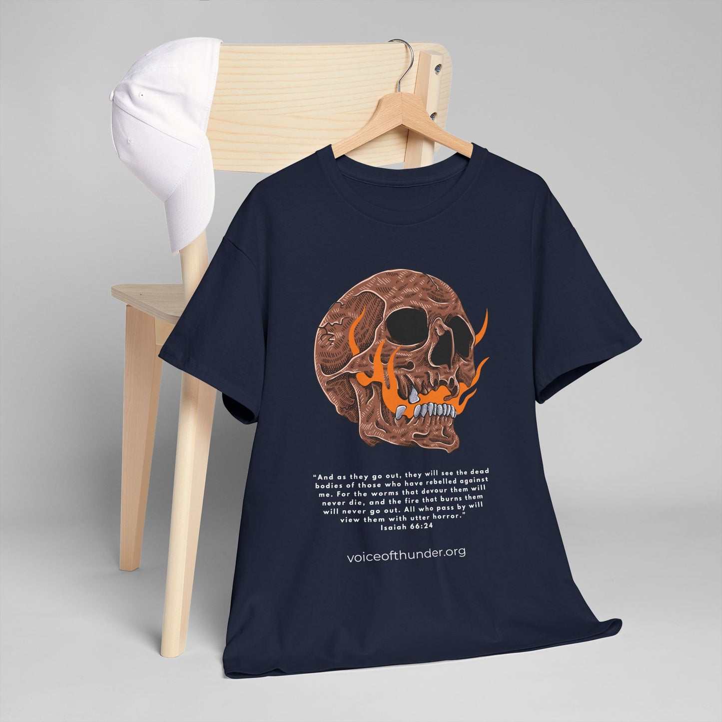 Isaiah 66:24 Skull & Flame – Christian T-Shirt | Bold Scripture Design