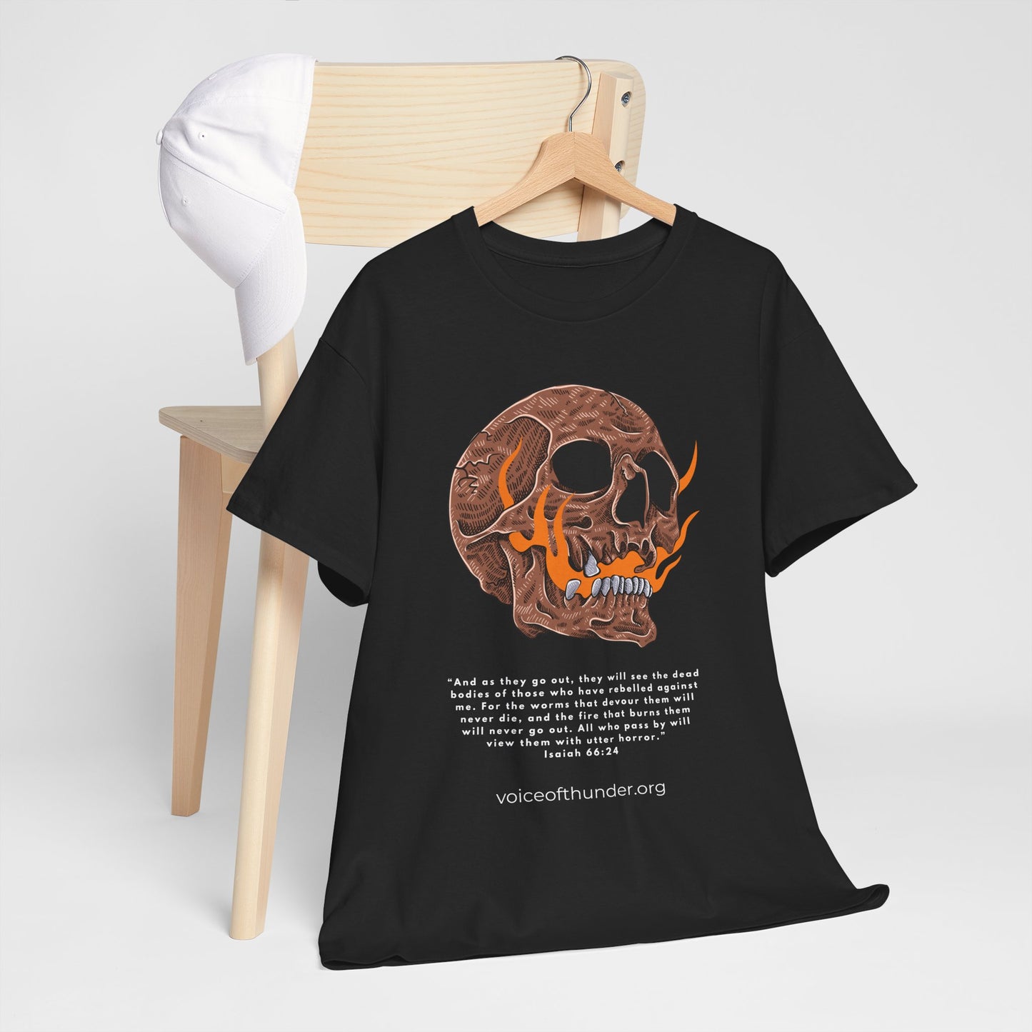 Isaiah 66:24 Skull & Flame – Christian T-Shirt | Bold Scripture Design