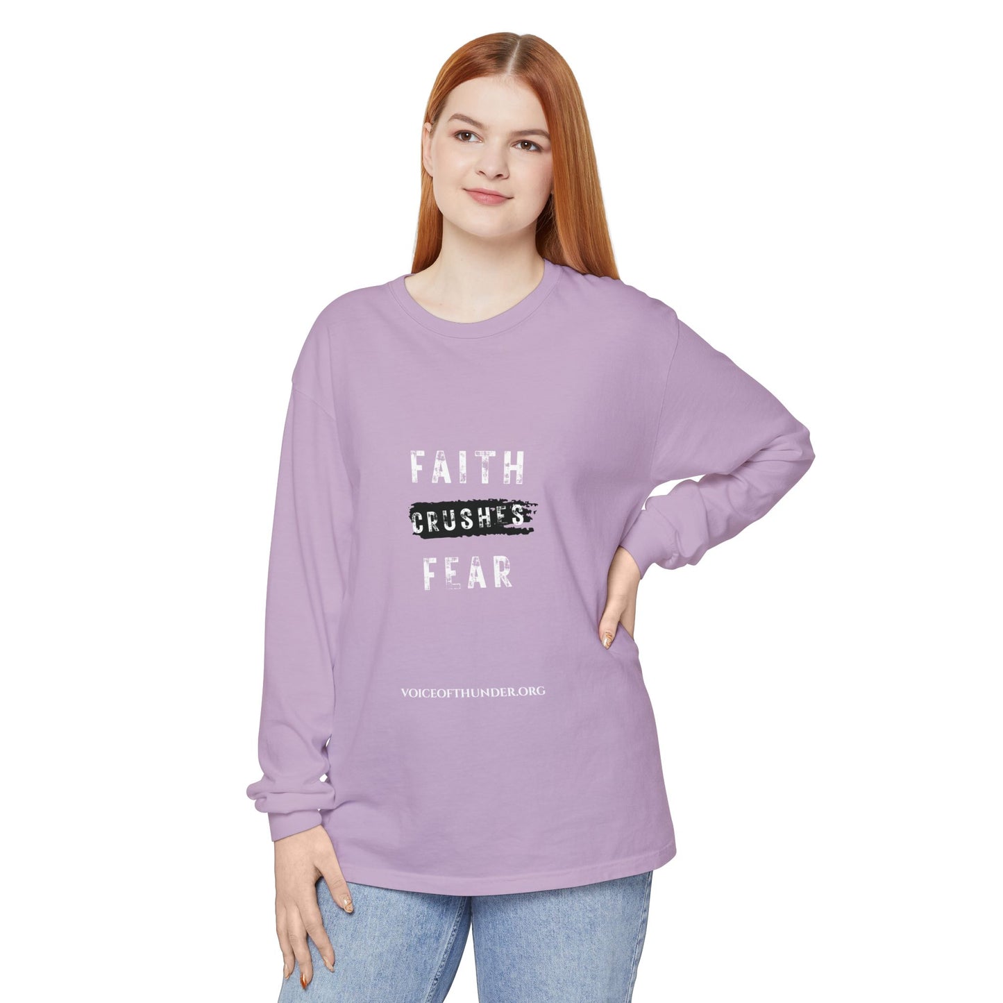 Faith Crushes Fear Long Sleeve Tee — Inspirational Christian Shirt