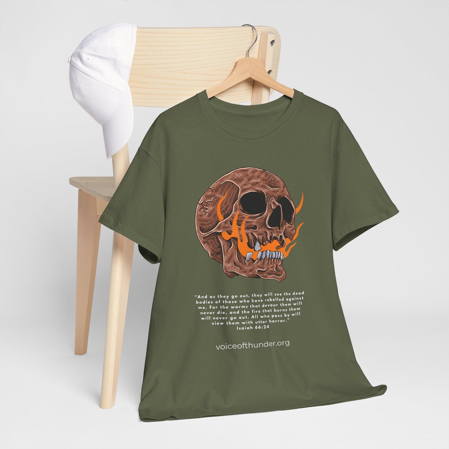 Isaiah 66:24 Skull & Flame – Christian T-Shirt | Bold Scripture Design